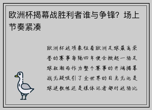 欧洲杯揭幕战胜利者谁与争锋？场上节奏紧凑